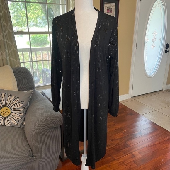 ❌SOLD NWT Belldini Los Angeles Metallic Gold & Black Longline Witchy Cardigan M - Picture 1 of 7